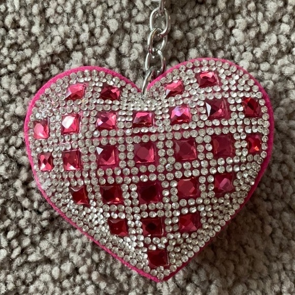 Heart Pink Squares Rhinestone Keychain Purse Decor - Picture 3 of 3